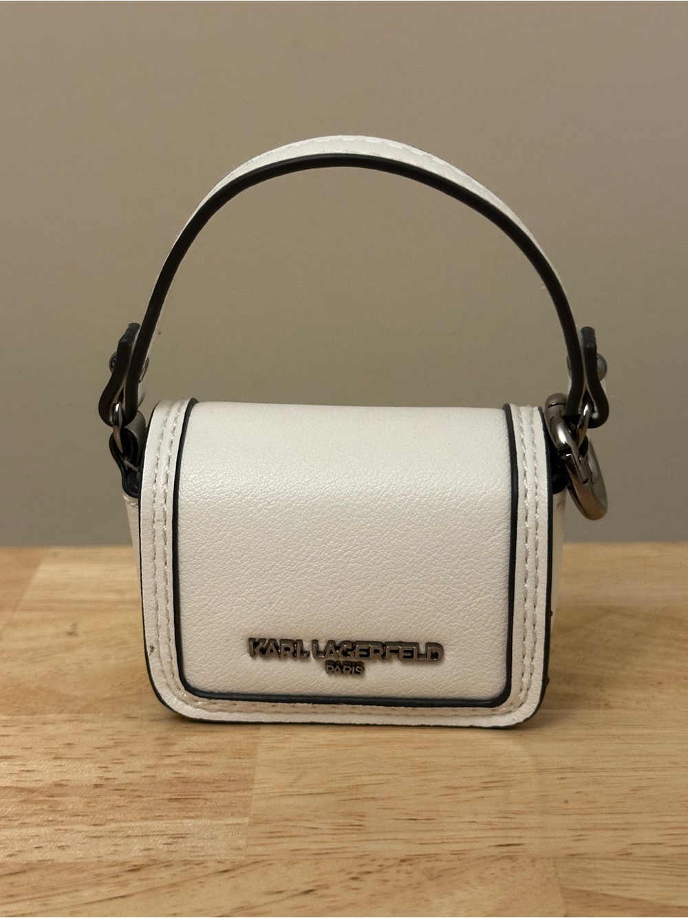 Karl Lagerfeld White Mini Top-Handle Tote Bag Charm